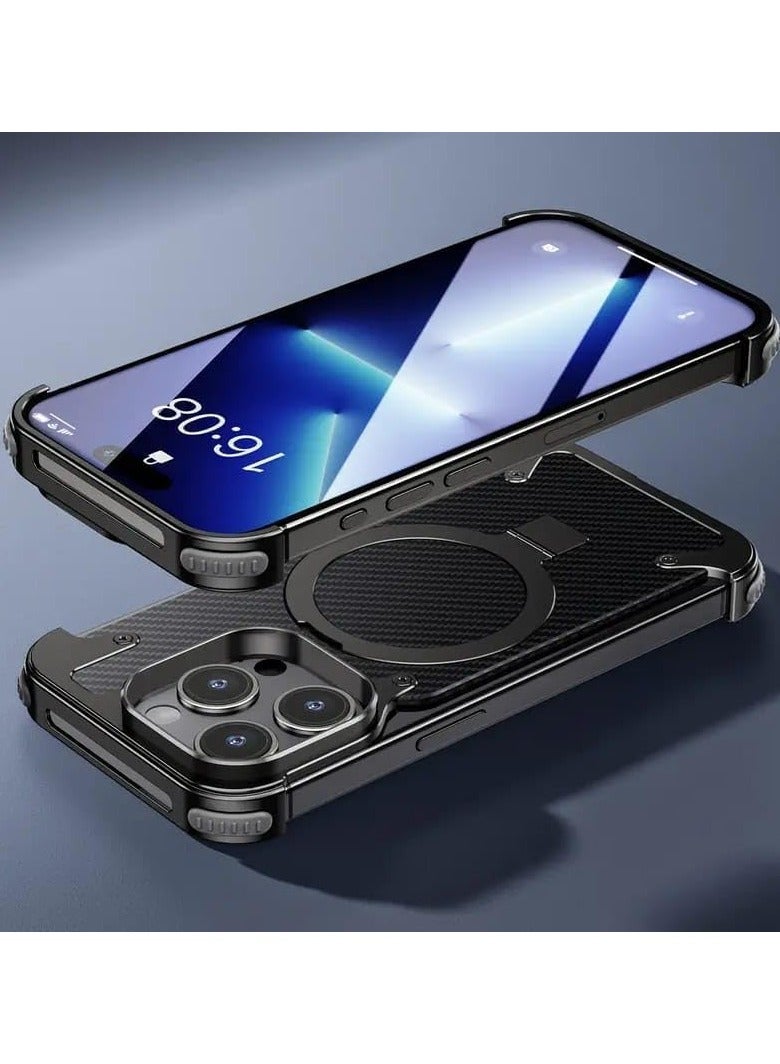 Oatsbasf Luxury New Design Carbon Fiber Case with Phone Ring Grip Frameless for iPhone 16 Pro Max Black - Image 4