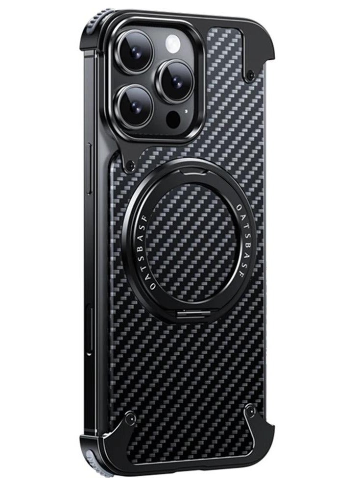 Oatsbasf Luxury New Design Carbon Fiber Case with Phone Ring Grip Frameless for iPhone 16 Pro Max Black - Image 3