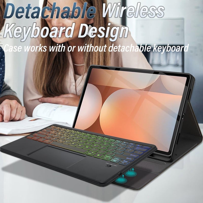 typecase حافظة لوحة المفاتيح لجهاز سامسونج جالاكسي تاب S10 بلس، S9 بلس و S9 FE بلس (12.4 بوصة)، إضاءة خلفية بـ 7 ألوان ولوحة تتبع، حامل قلم S، 3 زوايا عرض، لوحة مفاتيح قابلة للفصل مغناطيسياً (لا تناسب S10 FE+)  - Image 3