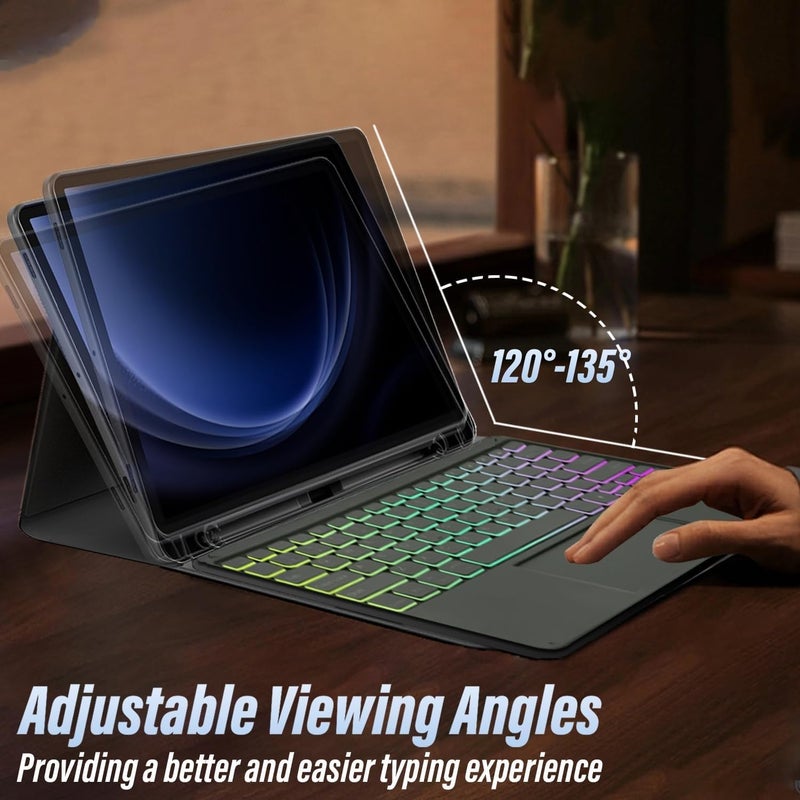 typecase حافظة لوحة المفاتيح لجهاز سامسونج جالاكسي تاب S10 بلس، S9 بلس و S9 FE بلس (12.4 بوصة)، إضاءة خلفية بـ 7 ألوان ولوحة تتبع، حامل قلم S، 3 زوايا عرض، لوحة مفاتيح قابلة للفصل مغناطيسياً (لا تناسب S10 FE+)  - Image 5