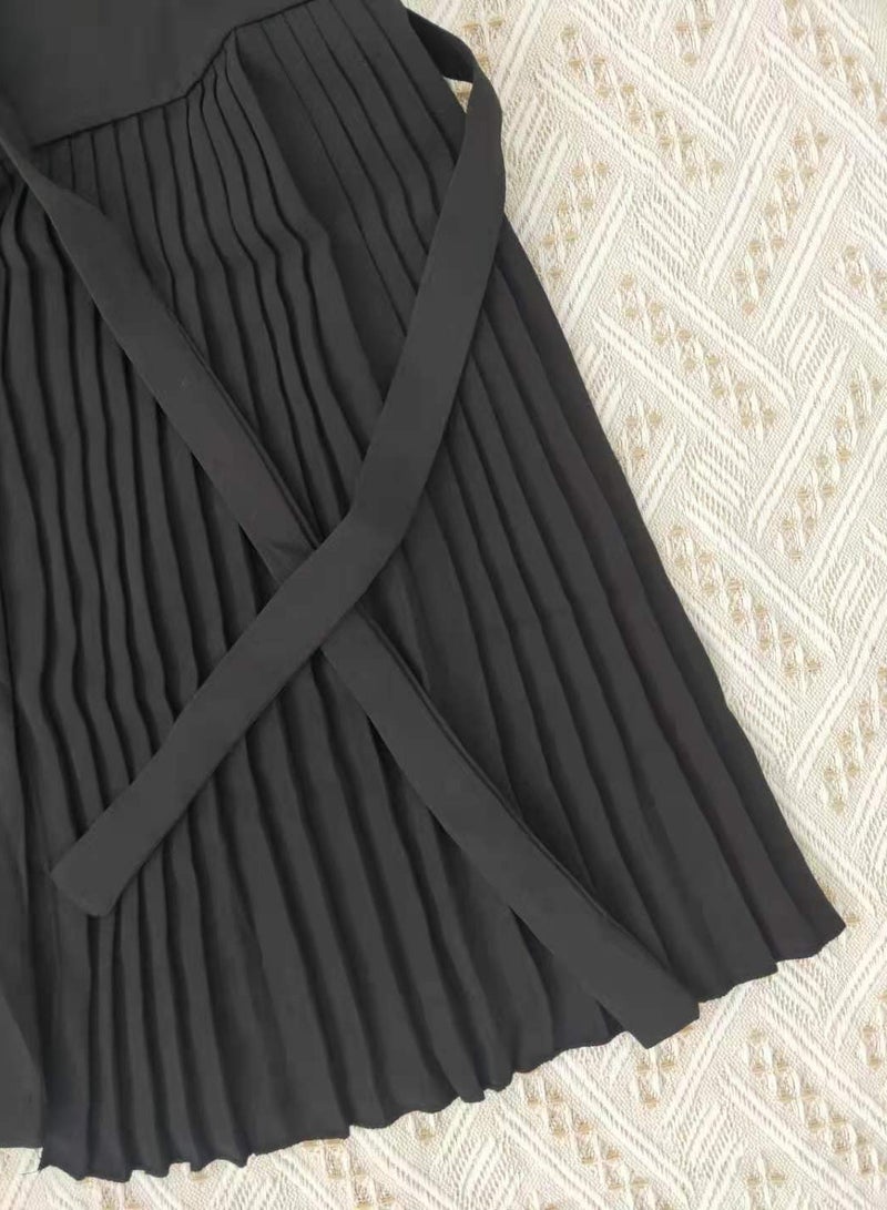 Shougu Solid Color Lace Up Pleated Suit Style Jacket Dress - Image 3