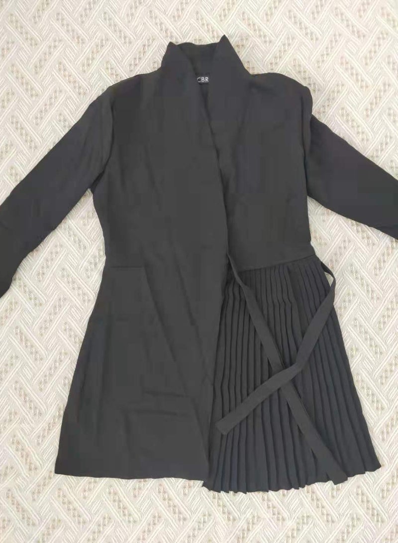 Shougu Solid Color Lace Up Pleated Suit Style Jacket Dress - Image 4