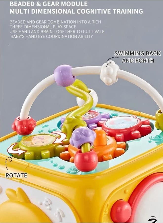 6-in-1 Activity Cube,Children's Early Education Toy With Lights Music and Clock,Multifunctional Hexahedron Intelligent Toy, for Toddlers Activity Toys, for Babies Learning,Yellow - Image 4