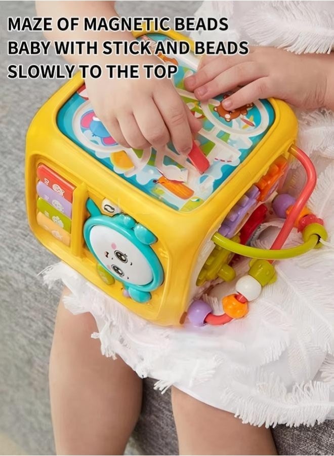 6-in-1 Activity Cube,Children's Early Education Toy With Lights Music and Clock,Multifunctional Hexahedron Intelligent Toy, for Toddlers Activity Toys, for Babies Learning,Yellow - Image 5