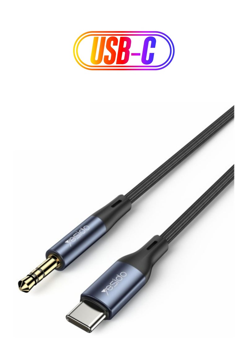 Yesido Nylon Braid USB TC To 3.5mm Pin Audio Cable for Mobile Phone| Headphone USB C Aux Converter - Image 1