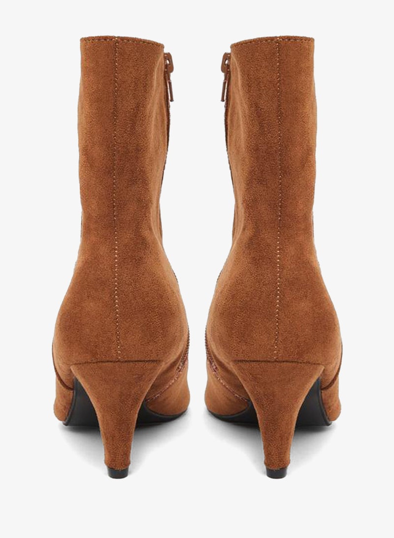 ستايلي حذاء بوت نسائي للكاحل من الجلد السويدي البني - Image 5