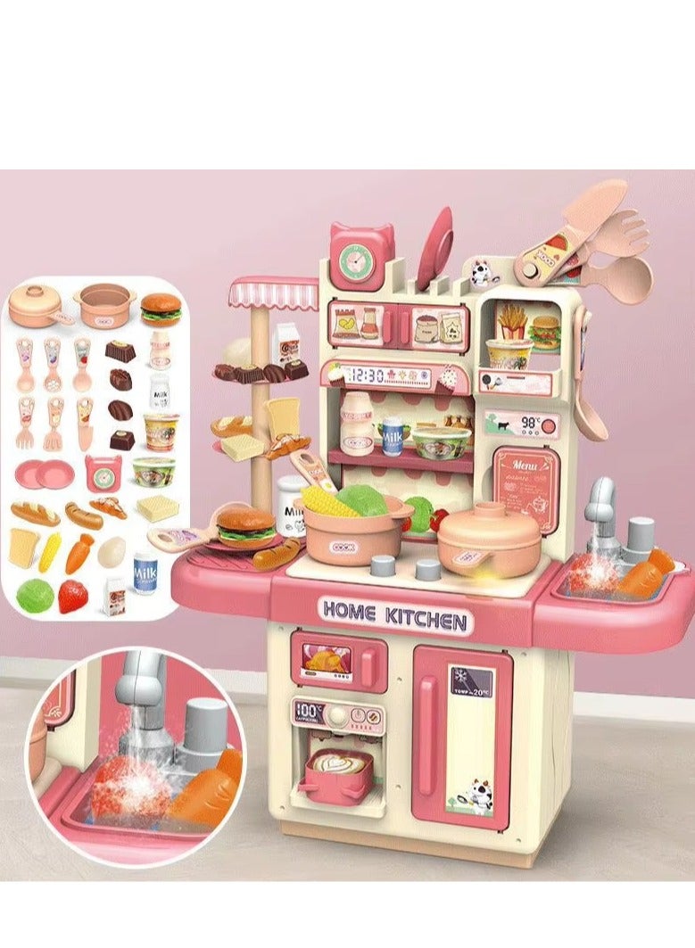YelaJoy Mini Kitchen Playset Toy,34 PCS Play Kitchen with Realistic Steam and Lights, Role Playing Game Pretend Food and Cooking Playset, Mini Kitchen Accessories Set for Year 3+ Girls Boys - Image 1
