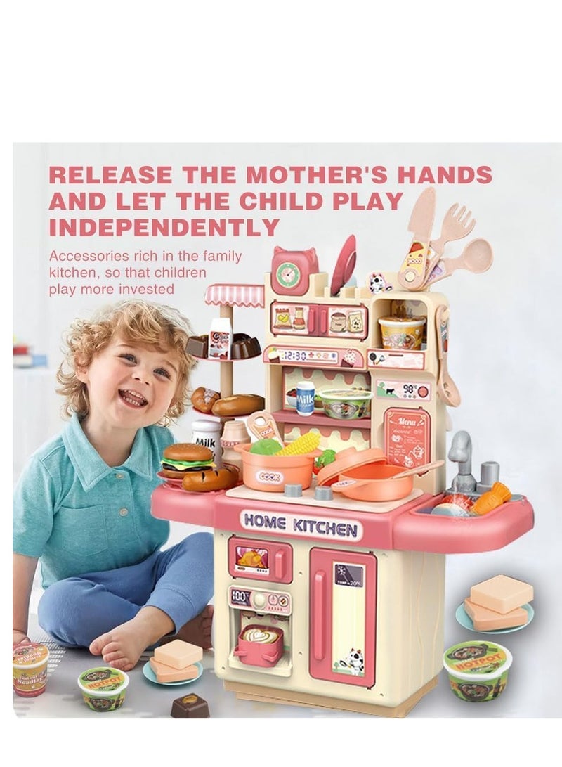 YelaJoy Mini Kitchen Playset Toy,34 PCS Play Kitchen with Realistic Steam and Lights, Role Playing Game Pretend Food and Cooking Playset, Mini Kitchen Accessories Set for Year 3+ Girls Boys - Image 2
