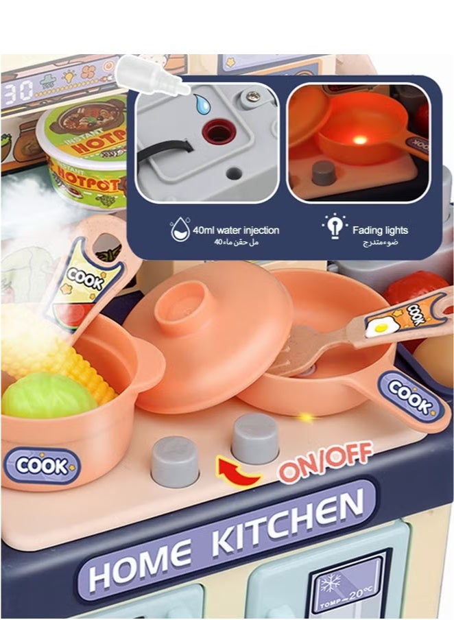 YelaJoy Mini Kitchen Playset Toy,34 PCS Play Kitchen with Realistic Steam and Lights, Role Playing Game Pretend Food and Cooking Playset, Mini Kitchen Accessories Set for Year 3+ Girls Boys - Image 5