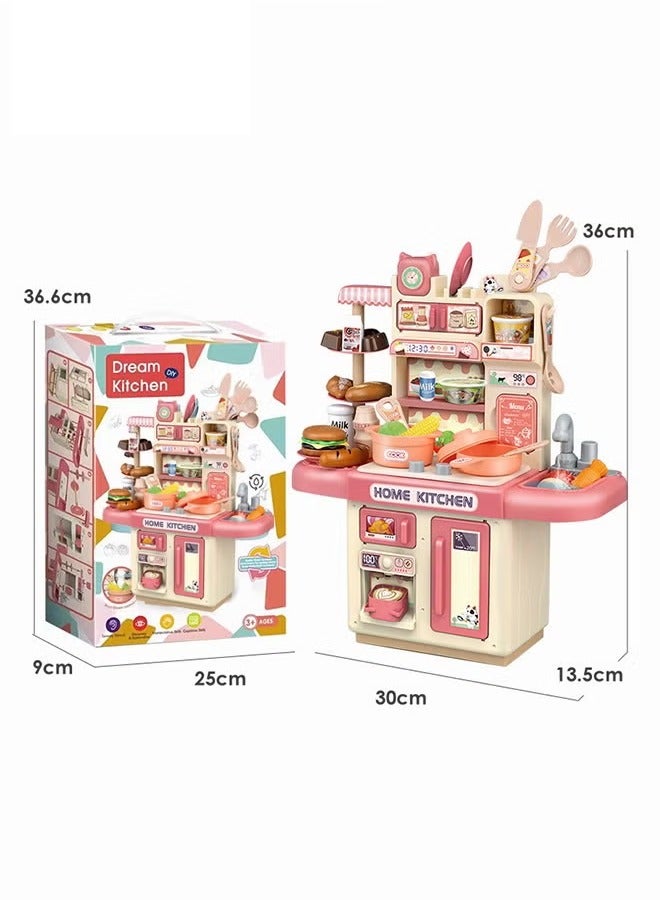 YelaJoy Mini Kitchen Playset Toy,34 PCS Play Kitchen with Realistic Steam and Lights, Role Playing Game Pretend Food and Cooking Playset, Mini Kitchen Accessories Set for Year 3+ Girls Boys - Image 3