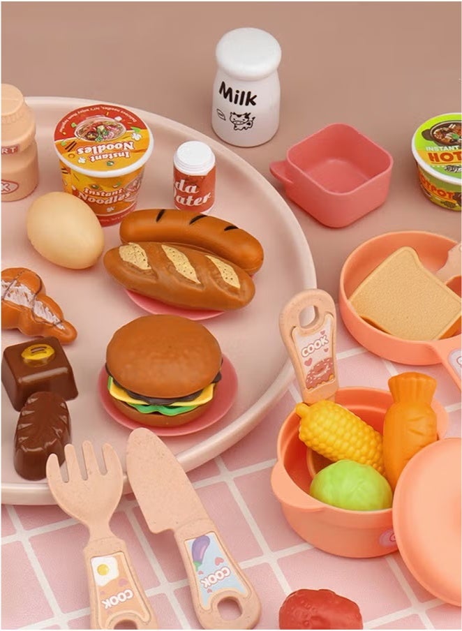 YelaJoy Mini Kitchen Playset Toy,34 PCS Play Kitchen with Realistic Steam and Lights, Role Playing Game Pretend Food and Cooking Playset, Mini Kitchen Accessories Set for Year 3+ Girls Boys - Image 4