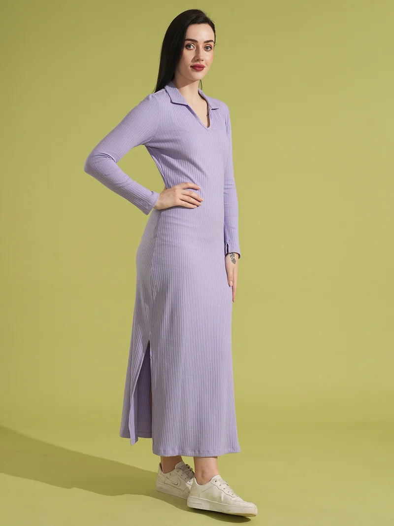 globus Women Collared Ribbed Maxi Dress