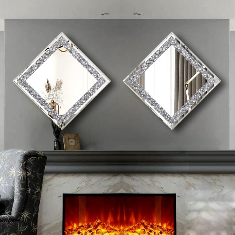XIHACTY 2 Piece Wall Mirrors, Crush Diamond Mirrors Decor, Silver Decorative for Living Room Bedroom, Bathroom. (12â€x12â€) - Image 4