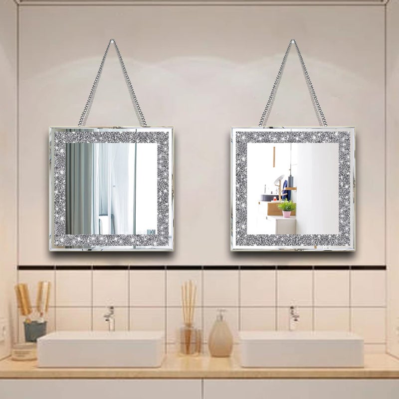 XIHACTY 2 Piece Wall Mirrors, Crush Diamond Mirrors Decor, Silver Decorative for Living Room Bedroom, Bathroom. (12â€x12â€) - Image 3