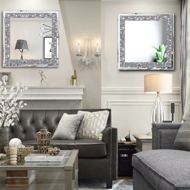 XIHACTY 2 Piece Wall Mirrors, Crush Diamond Mirrors Decor, Silver Decorative for Living Room Bedroom, Bathroom. (12â€x12â€) - Image 5