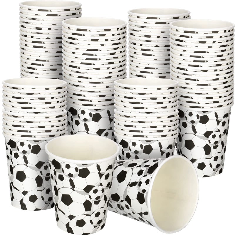 Teling 100 Pieces Soccer Themed Party Paper Cups Disposable 9oz Paper Cups for Sports Supplies Decorations Drinking for Birthday Party Favors