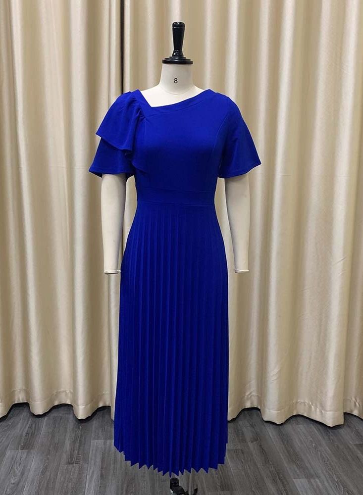 Loquat Solid Off Shoulder Skirt Dress Blue  - Image 1