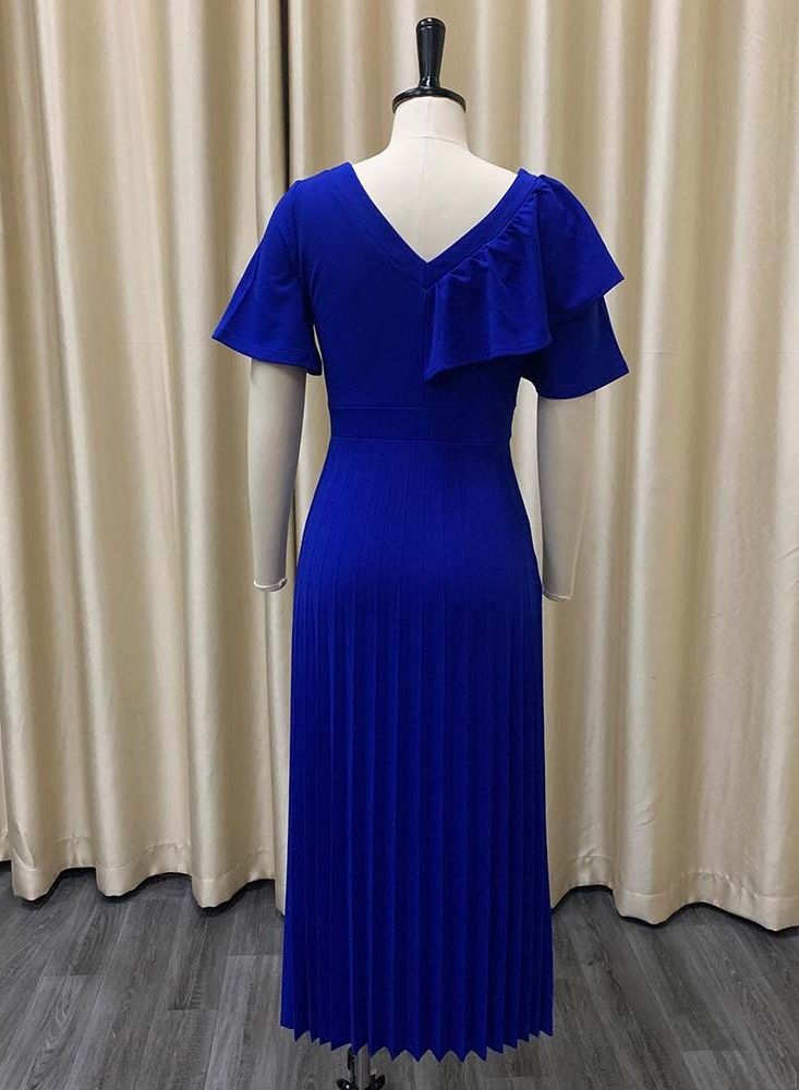 Loquat Solid Off Shoulder Skirt Dress Blue  - Image 2