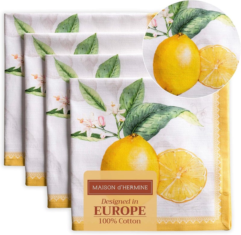 Maison d' Hermine Maison d Hermine Cloth Napkins Set of 4 100 Cotton Everyday Reusable Square Napkins Cloth Washable Dinner Party Wedding Restaurant SpringSummer Limoncello 20 x 20 - Image 1