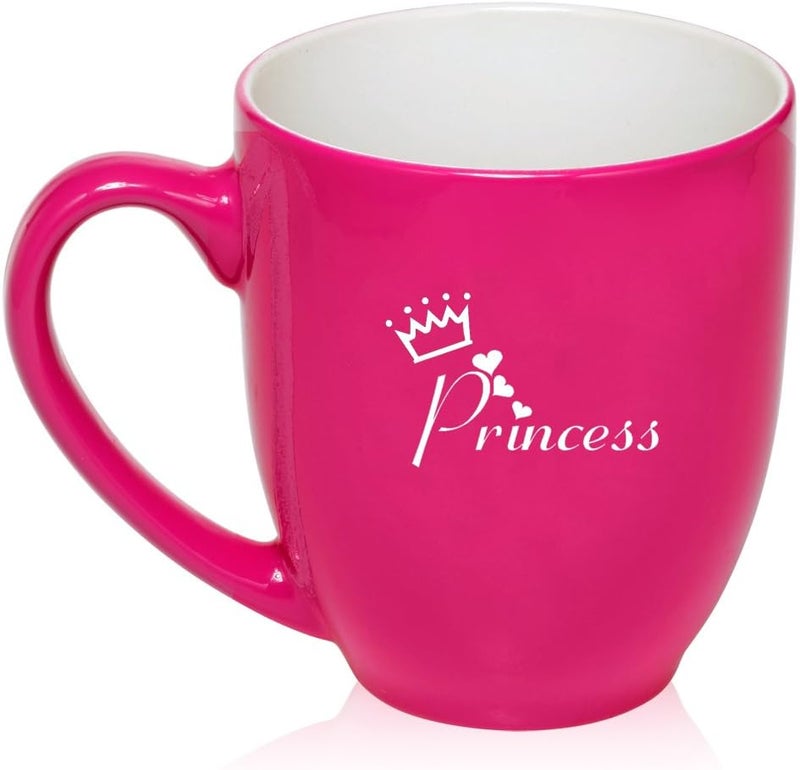 16 oz Hot Pink Large Bistro Mug Ceramic Coffee Tea Glass Cup Princess with Crown