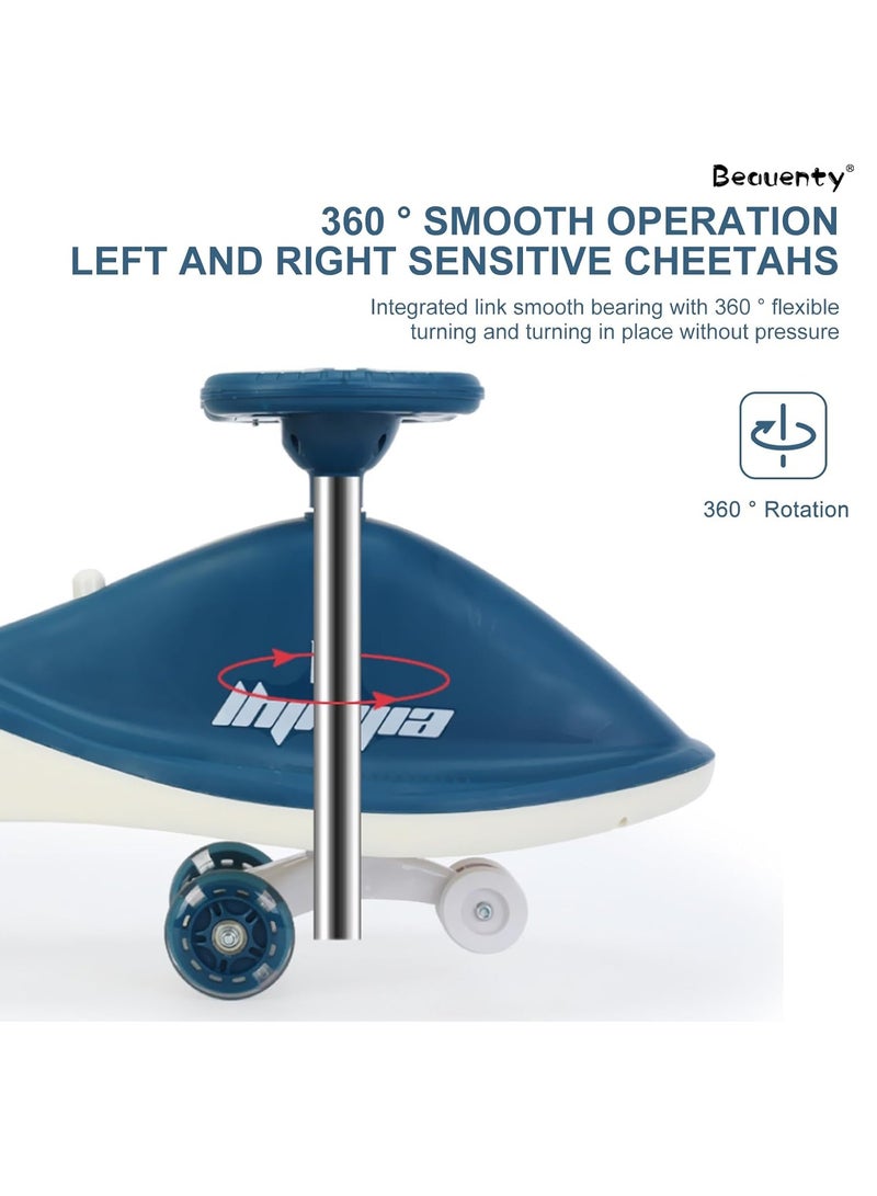 بيوينتي سيارة متأرجحة مجانية للأطفال، سيارة هزازة بإضاءة LED مع موسيقى للعب في الأماكن المغلقة والخارجية هدية للأطفال من سن 1 إلى 3 إلى 6 سنوات (أزرق فاتح) - Image 4