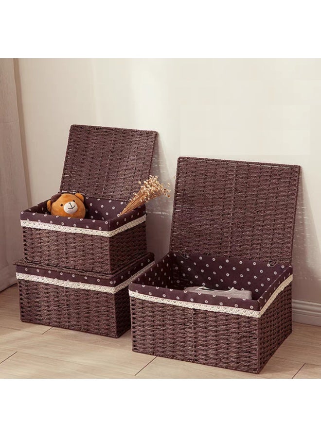 LINGWEI Wooven Storage Baskets Set of 3 Decorative Nesting Boxes with Lids Storage Organizer - Image 1