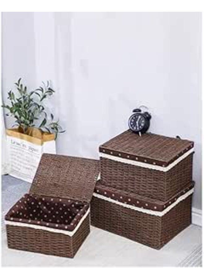 LINGWEI Wooven Storage Baskets Set of 3 Decorative Nesting Boxes with Lids Storage Organizer - Image 3