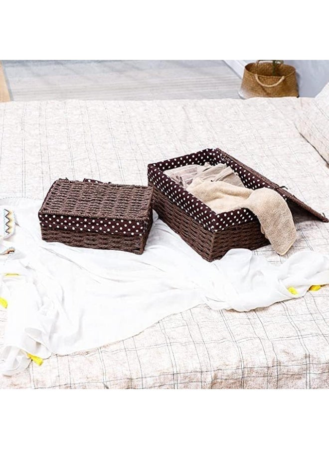 LINGWEI Wooven Storage Baskets Set of 3 Decorative Nesting Boxes with Lids Storage Organizer - Image 5