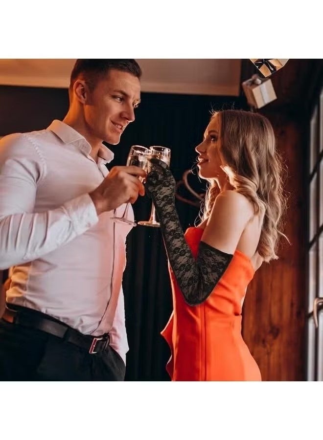 1pairs Lace Gloves Long Opera Gloves Elbow Length for Women Party Dress Costume Floral Prom Gloves Wedding_Black - Image 5