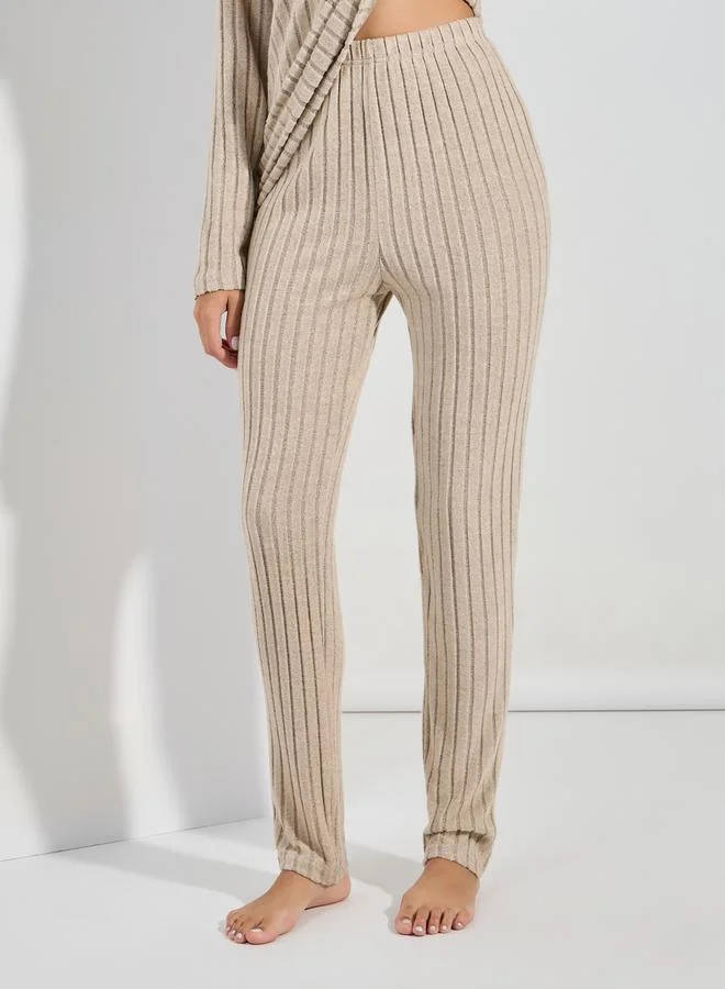 Styli Rib Cross Over Long Sleeves Top & Leggings Lounge Set