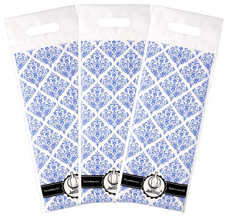 JetBag Travel Wine Bag Set of 3 Blue Gift Pattern  The Original Absorbent Reusable  Protective Wine Bottle Bag  Made in the USA