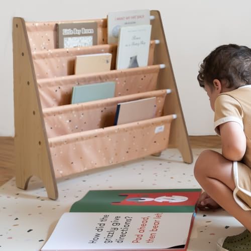 3 Sprouts Kids Bookshelf Made Of Recycled Fabric Book Shelf Kids In Clay Terrazzo For Ages 3+ - Image 5