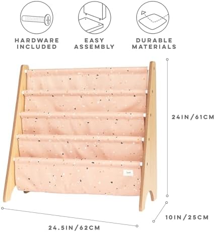 3 Sprouts Kids Bookshelf Made Of Recycled Fabric Book Shelf Kids In Clay Terrazzo For Ages 3+ - Image 3