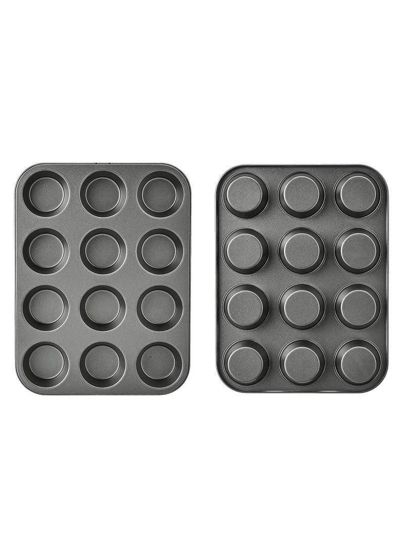 Nonstick Round Muffin Baking Pan, 12 Cups, Gray, 13.9x10.55x1.22" - Image 2