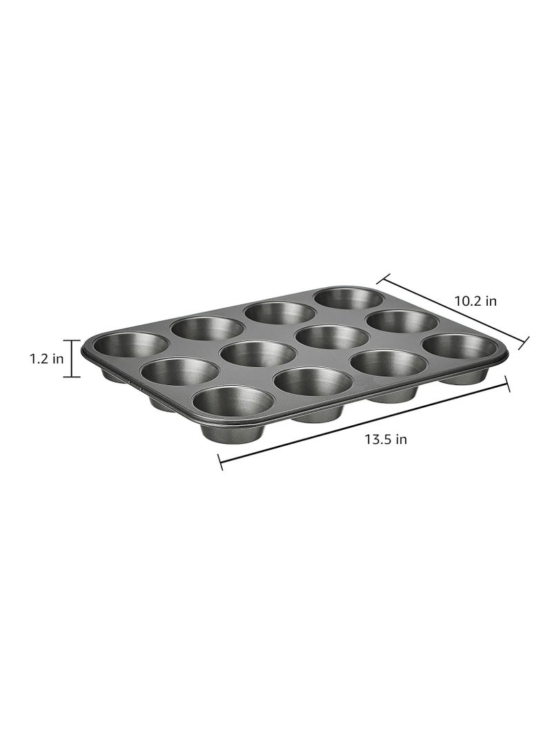 Nonstick Round Muffin Baking Pan, 12 Cups, Gray, 13.9x10.55x1.22" - Image 3