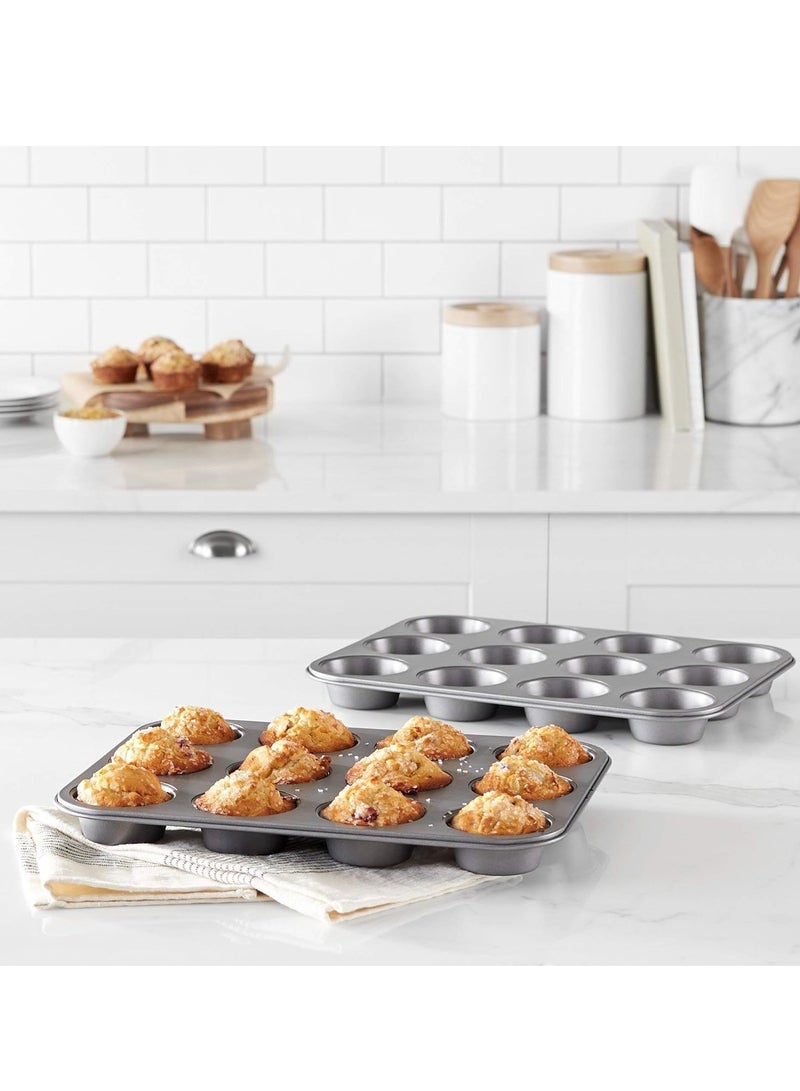 Nonstick Round Muffin Baking Pan, 12 Cups, Gray, 13.9x10.55x1.22" - Image 4