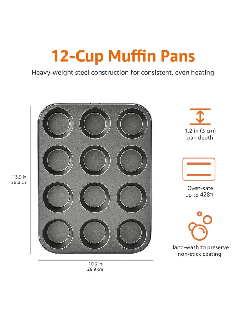 Nonstick Round Muffin Baking Pan, 12 Cups, Gray, 13.9x10.55x1.22" - Image 5