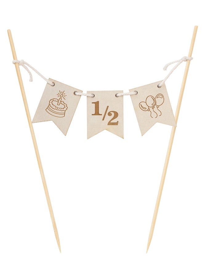 زينة كعكة عيد ميلاد خشبية "نصف" - لافتة زينة كعكة عيد ميلاد 6 أشهر، احتفال نصف عيد ميلاد، حفل استقبال مولود جديد، ديكور حفلة عيد ميلاد - Image 3