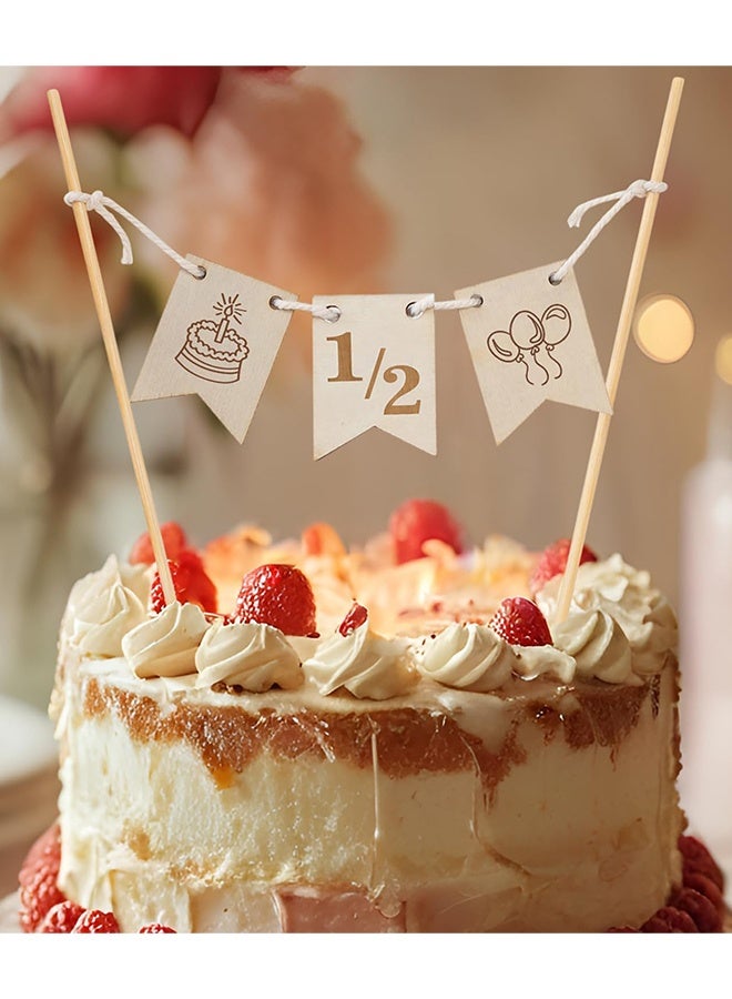 زينة كعكة عيد ميلاد خشبية "نصف" - لافتة زينة كعكة عيد ميلاد 6 أشهر، احتفال نصف عيد ميلاد، حفل استقبال مولود جديد، ديكور حفلة عيد ميلاد - Image 1