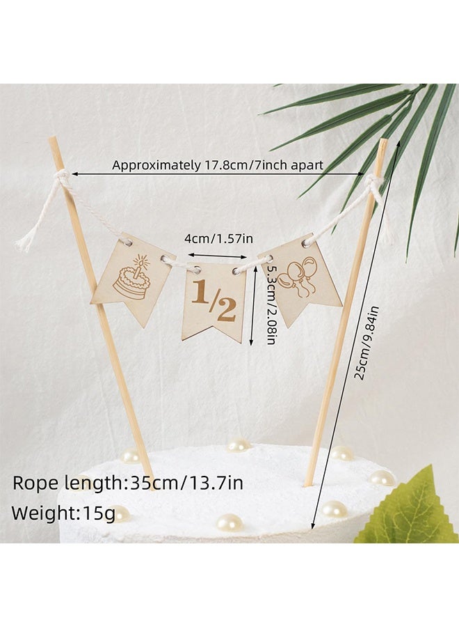 زينة كعكة عيد ميلاد خشبية "نصف" - لافتة زينة كعكة عيد ميلاد 6 أشهر، احتفال نصف عيد ميلاد، حفل استقبال مولود جديد، ديكور حفلة عيد ميلاد - Image 2