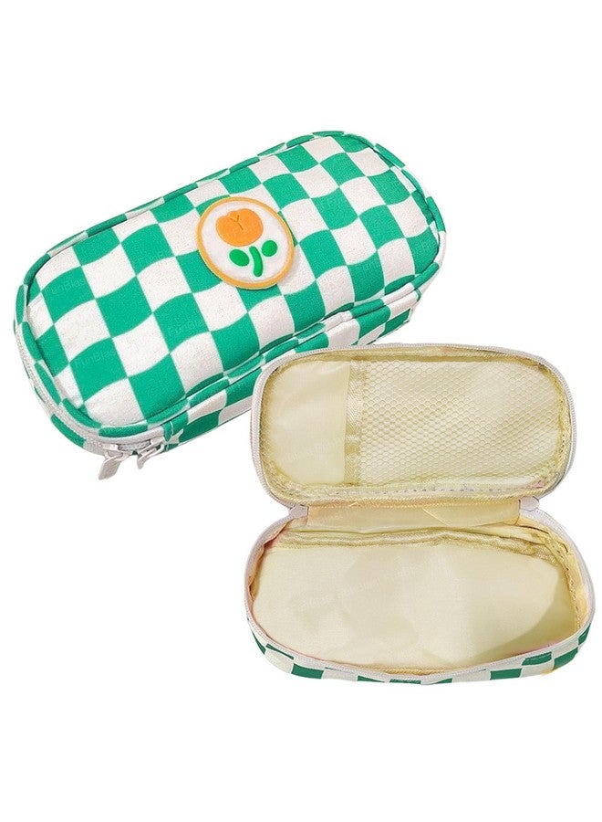 فنبلاست حقائب أقلام فن بلاست - حقيبة أقلام كاواي، منظم حقائب أقلام قماشية بتصميم مربعات جمالية، حامل حقيبة أدوات مكتبية كبير السعة، حقيبة متعددة الأغراض بسحاب للأطفال والكبار (أخضر) - Image 1