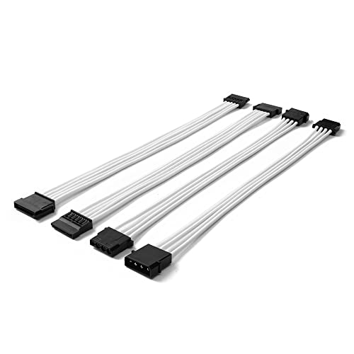 Formulamod SATA + Molex Power Extension Cable Kit, Male to Female 11.8 Inch Extender Sleeve Power Cables (White) - Image 1