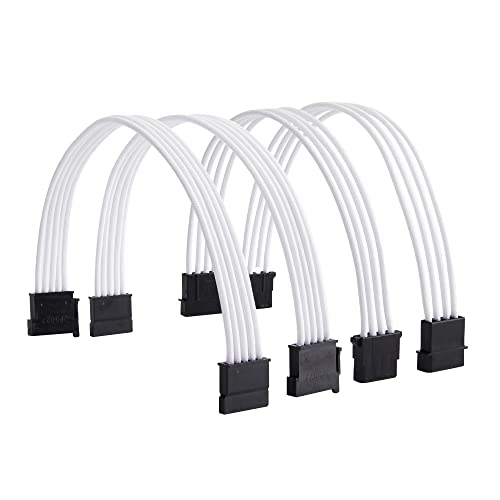 Formulamod SATA + Molex Power Extension Cable Kit, Male to Female 11.8 Inch Extender Sleeve Power Cables (White) - Image 3