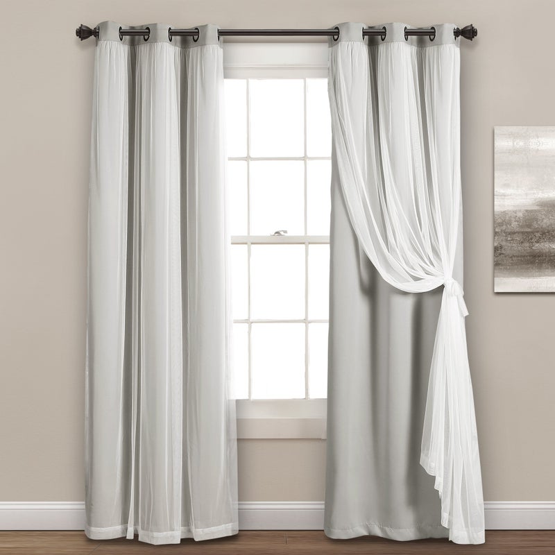 Lush Decor Sheer Grommet Curtains With Insulated Blackout Lining Window Curtain Panels Pair 38W x 84L Light Gray  Curtain With Sheer Overlay Elegant Blackout Curtains for Bedroom