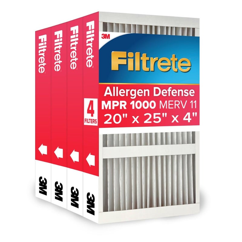 Filtrete 20x25x4 AC Furnace Air Filter MPR 1000 MERV 11 Fits Honeywell AprilAire SpaceGard Allergen Defense Electrostatic Air Cleaning Filter 4Pack actual size 1988 x 2463 x 431