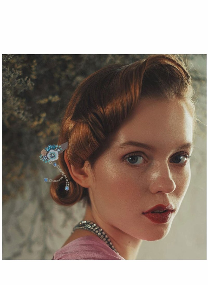 KASTWAVE Rhinestone Hair Stick Flower Hairpins Chinese Hair Chopsticks Vintage Tassel Hair Sticks Long Retro Tassel Hair Sticks Crystal Hair Making Accessories for Women Girls - Image 2