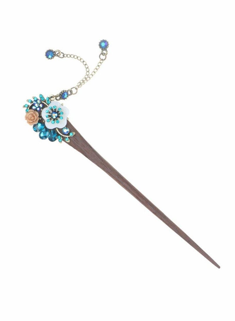 KASTWAVE Rhinestone Hair Stick Flower Hairpins Chinese Hair Chopsticks Vintage Tassel Hair Sticks Long Retro Tassel Hair Sticks Crystal Hair Making Accessories for Women Girls - Image 1