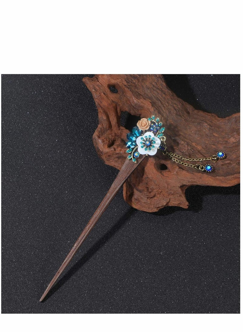 KASTWAVE Rhinestone Hair Stick Flower Hairpins Chinese Hair Chopsticks Vintage Tassel Hair Sticks Long Retro Tassel Hair Sticks Crystal Hair Making Accessories for Women Girls - Image 4
