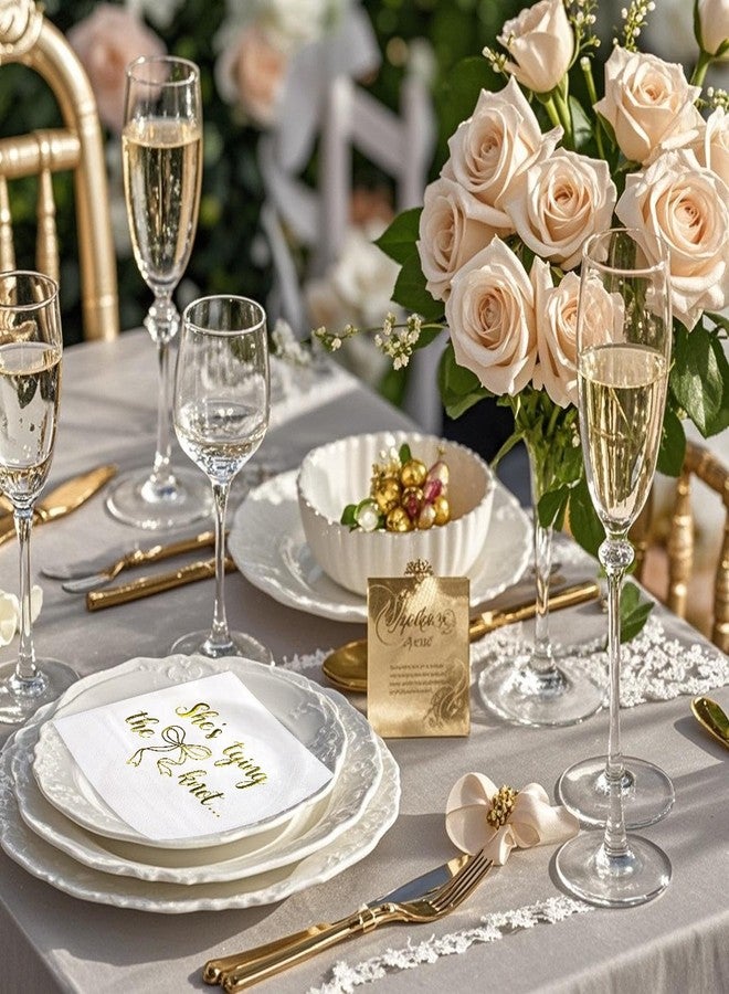 مجموعة مناديل زفاف WRAPAHOLIC، 50 قطعة - مناديل كوكتيل ثلاثية الطبقات للاستخدام مرة واحدة، مثالية لحفلات الخطوبة والزفاف، مزينة بورق ذهبي مكتوب عليها "هي تعقد قرانها" - 5 × 5 بوصة - Image 4