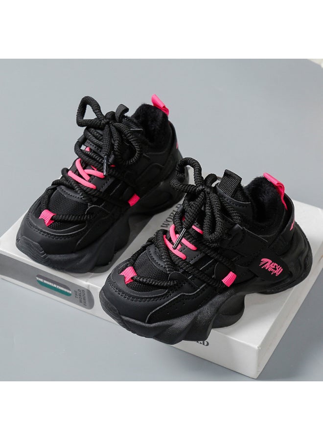 Girls Shoes  New Spring And Autumn Children's Shoes Black Torre Shoes Girls Sneaker Middle And Large Children's Running Shoes